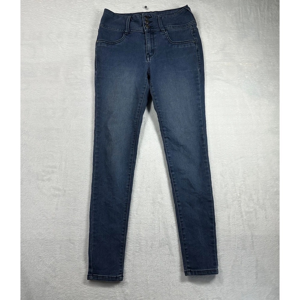 Wallflower Skinny Jeans Womens 7 Blue Denim Mid Rise Triple Button Zip Fly 26X28